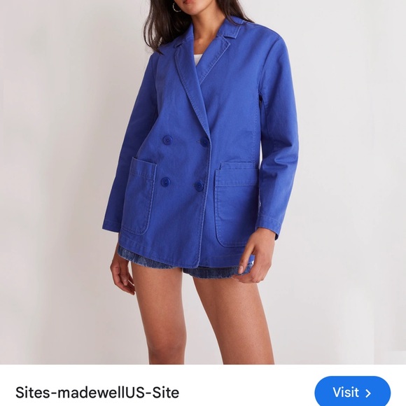 Madewell Indigo Blue Denim Double Breasted Casual Blazer - Picture 2 of 8
